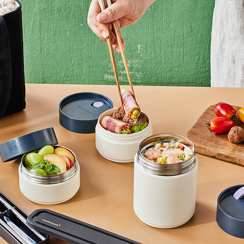 Bộ hộp cơm giữ nhiệt LocknLock All-Fit Lunch Box (230ml*1, 310ml*1, 480ml*1, bộ đũa v&agrave; th&igrave;a, t&uacute;i) - LHC8014IVY, , large image number null